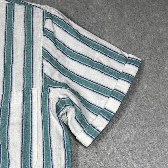 Old Navy Womens PM  Romper Blue Stripe Gauze Cinch Pockets 100% Cotton Button - Picture 4 of 14